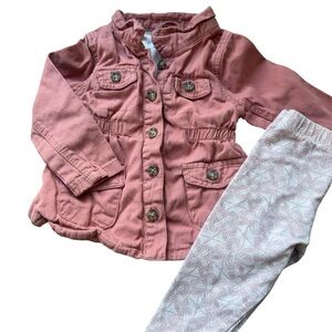 Tahari Girl 24M Pink Denium-Like Jacket and Patterned Pants Set, Matching Set
